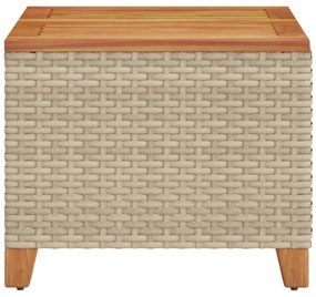 bézs polyrattan és akácfa kerti asztal 45 x 45 x 37 cm
