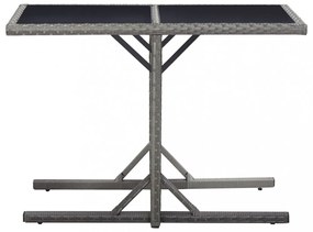 antracitszürke polyrattan és üveglapos kerti asztal 110x53x72cm