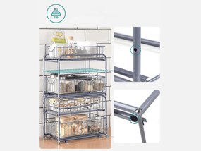 Tároló állvány SOLIDO kihúzható kosarakkal, egymásra rakható, szürke