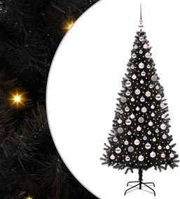 vidaXL Karácsonyfa 300 LED-del állvánnyal Fekete 180 cm PVC