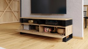 Mazzoni GOKEE RTV-145 Artisan Tölgy/Fekete Matt - MODERN LAMELLÁS TV ASZTAL