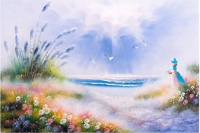 Kép - romantikus tengerpart, olajfestmény (90x60 cm)
