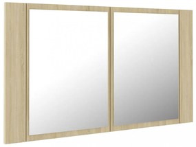 tölgyszínű akril LED-es tükrös fürdőszobaszekrény 80x12x45 cm