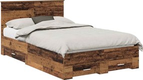 vidaXL Ágykeret fejtámlával fiókkal Öreg fa 120 x 190 cm Faanyag