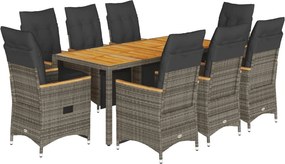 vidaXL 9 részes szürke polyrattan kerti bisztrógarnitúra párnákkal