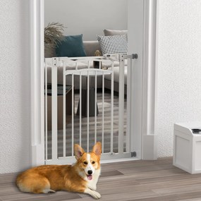 PawHut Bővíthető Kutya Biztonsági Kapu 74-80 cm, dupla zár, automatikus záródás, nyomás alatti lépcsőkapu, magasság 76 cm, fehér | Aosom