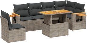 vidaXL 7 részes szürke polyrattan kerti ülőgarnitúra párnákkal