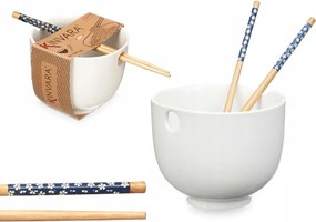 Konyhai húsleveses tál Ramen pálcika szett fehér Japandi tányér