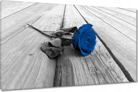 Vászonkép 120x70 Kék rózsa a deszkákon