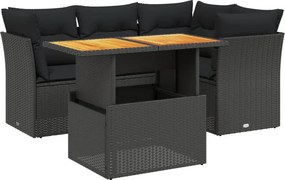 vidaXL 5 részes fekete polyrattan kerti kanapészett párnákkal