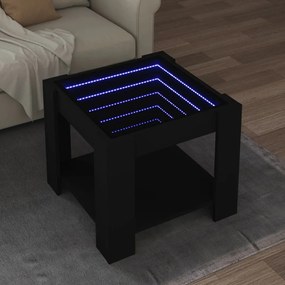 Fekete szerelt fa dohányzóasztal LED-del 53 x 53 x 45 cm