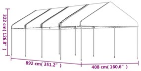 Fehér polietilén pavilon tetővel 8,92 x 4,08 x 3,22 m