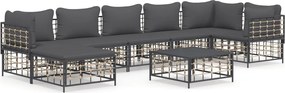 vidaXL 8 részes antracitszürke polyrattan kerti ülőgarnitúra párnákkal