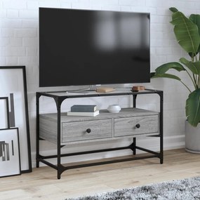szürke sonoma szerelt fa TV-szekrény üveglappal 80 x 35 x 51 cm