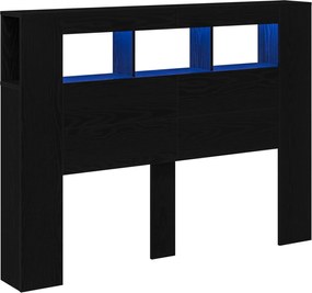 vidaXL LED ágytámla Musta tammi 140 x 18,5 x 103,5 cm Faanyag