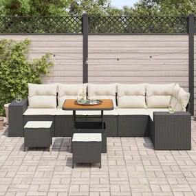 Kerti Kanapé Szett 9 pcs Fekete és Krém 80 x 80 x 71 cm