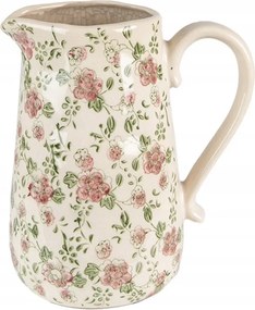 Kerámia dekorációs kancsó rózsaszín virágokkal Lys L 20x14x23 cm