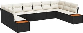 vidaXL Kerti Kanapé Szett párnával 10 pcs Fekete Poli rattan