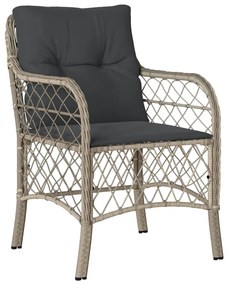 3 részes világosszürke polyrattan bisztrógarnitúra párnákkal
