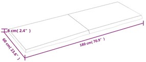 kezeletlen tömör tölgyfa fali polc 180x60x(2-6) cm