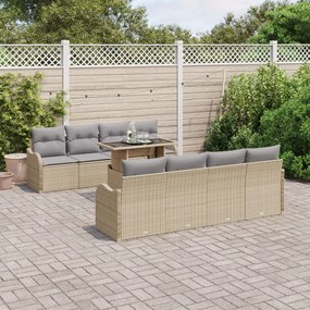 9 darabos kerti kanapészett párnákkal, bézs poly rattan, 2 fős kerti kanapé párnákkal, bézs poly rattan