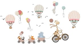 Animals and Hot Air Balloons in the Clouds gyerek falmatrica, 90 x 60 cm - Ambiance