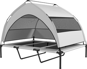 PawHut 23 cm Magasított Kutyaágy Leválasztható 3-Aoldalas Fedéllel, Nagy Légáteresztő Acél Kutya Kényelmi Ágy Táskával, 122x92x94cm, Világosszürke és