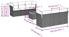 7 részes szürke polyrattan kerti ülőgarnitúra párnákkal