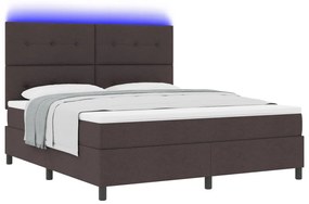 Rugós ágy matraccal és LED világítással, sötétbarna, 180 x 200 cm, szövet