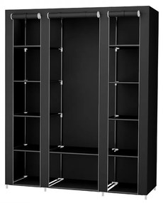 Szövet ruhásszekrény / mobil gardrób - 150 x 175 x 45 cm (fekete)
