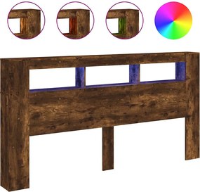 vidaXL füstös tölgy színű szerelt fa LED-es fejtámla 200x18,5x103,5 cm