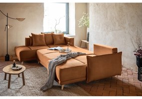 Téglavörös kordbársony kinyitható sarokkanapé (bal oldali-U alakú) Lazy Lukka – Miuform