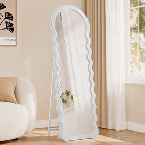 SONGMICS álló tükör, hullámos formájú padlótükör állvánnyal, 160 x 50 cm, fehér