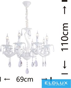 UNIVERSO Csillár 8 karos 8xE14 Max.40W D69x110cm fehér