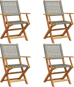vidaXL 4 db szürke polyrattan és tömör fa összecsukható kerti szék