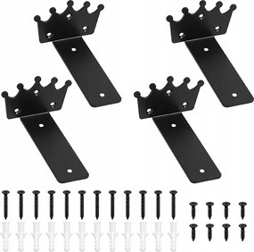 4x Polctartó Dekoratív Loft Fekete Korona Fali Tartó 25cm