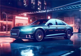 Audi A8 éjszakai város tapéta neon stílus modern design 208x146 +ragasztó