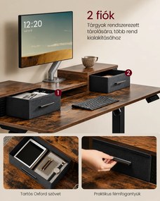 Magasságállítható elektromos íróasztal, 60 x 120 cm, vintage barna/fekete, cserélhető állítható lábakkal és görgőkkel