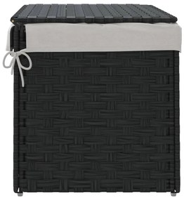 fekete polyrattan szennyeskosár fedéllel 55,5 x 35 x 34 cm