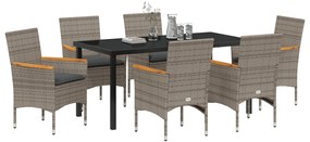 7 Darabos Kerti Étkezőszett Párnás Szürke Poly Rattan