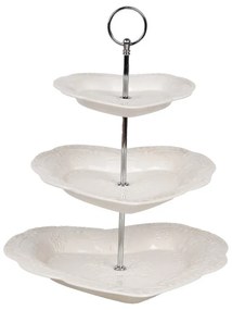 Fehér kerámia süteményes állvány 3 emeletes 26x31 cm szív formájú