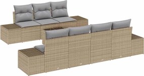 vidaXL Kerti Kanapé Szett párnával 8 pcs Bézs polirattan