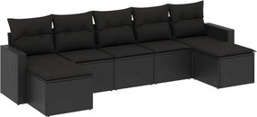 vidaXL 7 részes fekete polyrattan kerti ülőgarnitúra párnával