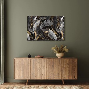 Kép - Trópusi levelek fekete és arany színben (90x60 cm)