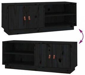 fekete tömör fenyőfa TV-szekrény 105 x 34 x 40 cm