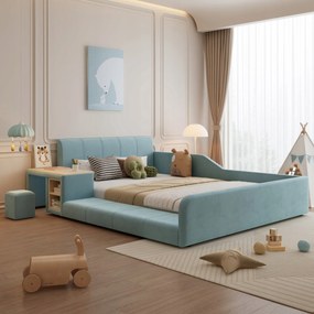 Kárpitozott ágy Egyszemélyes ágy Íróasztal polcokkal 140x200 kék