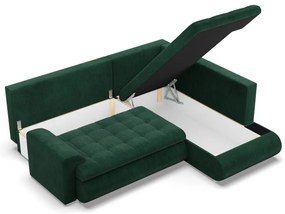 Tokio sarokkanapé, L alakú háttámlával, 2 ágyneműtartóval, kordbársony, jobboldali, zöld