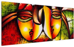 Kép - olajfestmény, absztrakt arcok (120x50 cm)