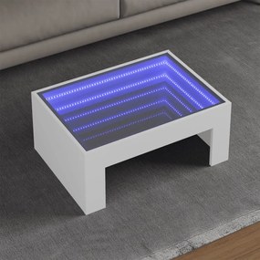 Fehér végtelen hatású LED-es dohányzóasztal 70 x 50 x 30 cm