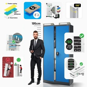 Fém iratszekrény JAN H, 900 x 1950 x 400 mm, antracit-kék